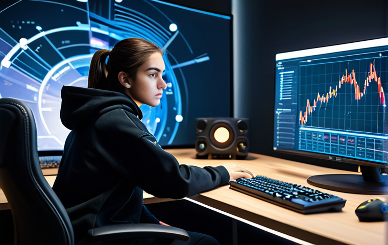 A focused professional gamer, female, in a modest, dark-colored professional hoodie and comfortable pants, seated at a modern desk in a well-lit, organized gaming room. She is looking intently at a holographic interface displaying abstract market graphs and item icons, with a thoughtful expression. Her hands are resting on the desk, perfectly formed with correct proportions. The background is clean and slightly blurred to keep focus on the subject. The atmosphere is calm and strategic. The overall image quality is high, resembling professional photography. This content is safe for work, appropriate content, fully clothed, and professional.