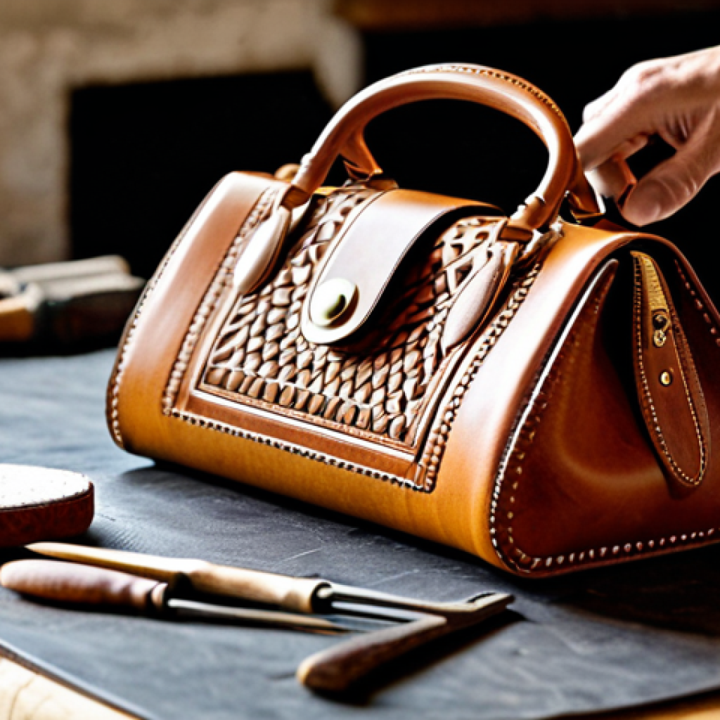 **

A skilled French artisan meticulously crafting a luxurious leather handbag in a sun-drenched workshop in Provence, France. The scene is filled with the warm, earthy tones of tanned leather, wooden tools, and natural light. Focus on the details of the artisan's hands, the intricate stitching, and the high-quality materials. Style: Fine art photography, emphasizing texture and craftsmanship. Safe for work, appropriate content, fully clothed, professional.

**