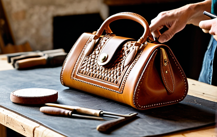 **

A skilled French artisan meticulously crafting a luxurious leather handbag in a sun-drenched workshop in Provence, France. The scene is filled with the warm, earthy tones of tanned leather, wooden tools, and natural light. Focus on the details of the artisan's hands, the intricate stitching, and the high-quality materials. Style: Fine art photography, emphasizing texture and craftsmanship. Safe for work, appropriate content, fully clothed, professional.

**