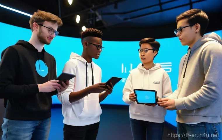 이터널리턴 글로벌 커뮤니티 운영 - "A diverse group of young adult and teenage gamers, representing various global backgrounds, are act...