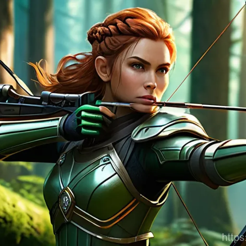 이터널리턴 스킬 티어 리스트 - **Prompt:** A highly detailed, realistic illustration of Nadine, the archer from Eternal Return, poi...