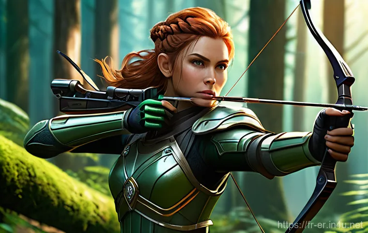 이터널리턴 스킬 티어 리스트 - **Prompt:** A highly detailed, realistic illustration of Nadine, the archer from Eternal Return, poi...