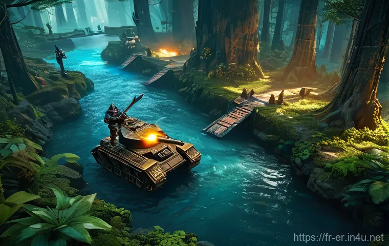 이터널리턴 글로벌 경기 관전 - **Prompt: "An intense, dynamic overhead view of three diverse Eternal Return characters in action on...