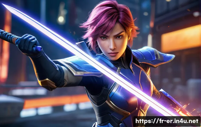 이터널리턴 캐릭터 기술의 비밀 - **A Dynamic Skill Unleash:** A female Eternal Return character, similar to Fiora or Adela, is captur...