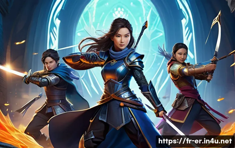 이터널리턴 글로벌 리더보드 순위 - **Prompt:** A dynamic, high-energy illustration showcasing a diverse group of popular Eternal Return...